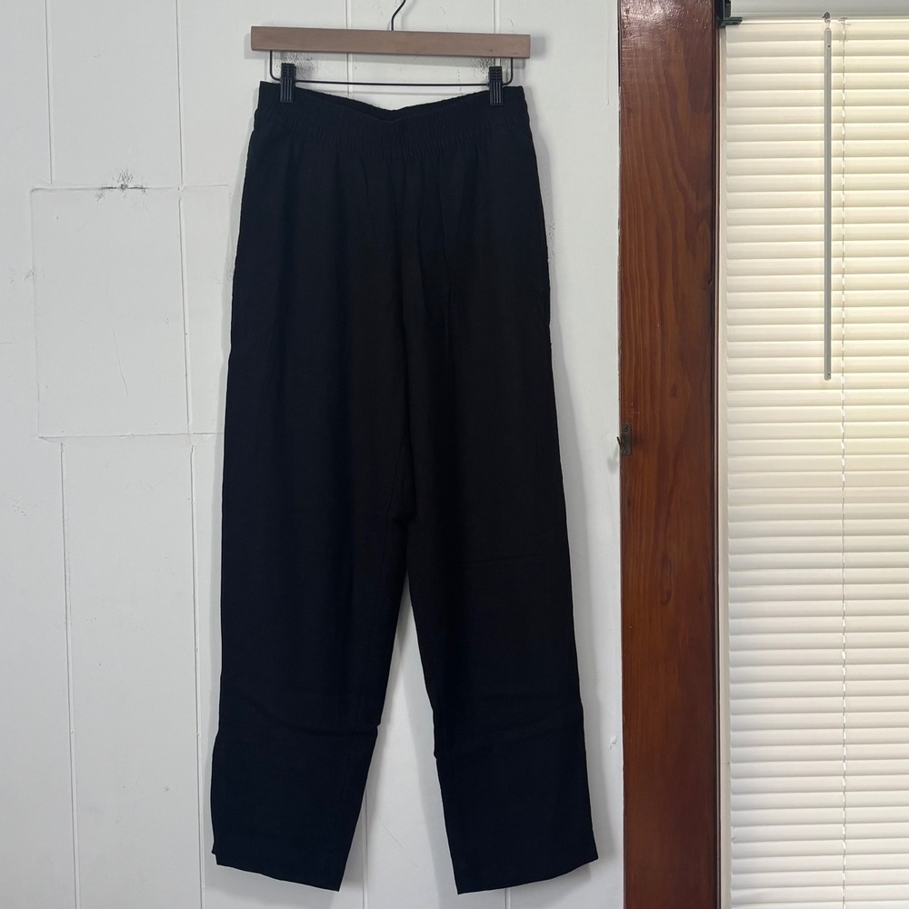 Old Navy Womens Black Linen Blend High Rise Straight Leg Pants Tall Small